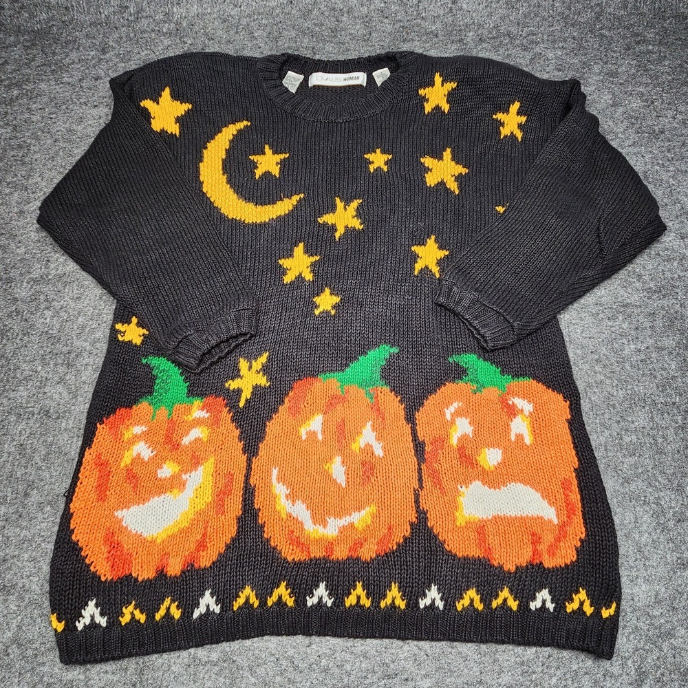 Chaus Woman VTG Halloween Pumpkin Jack-o-lantern Oversized Sweater Tunic 2